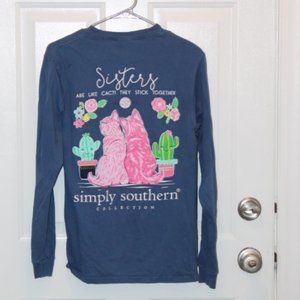 Simply Southern Long Sleeve Tee Sisters are Like Cacti Blue | Size S